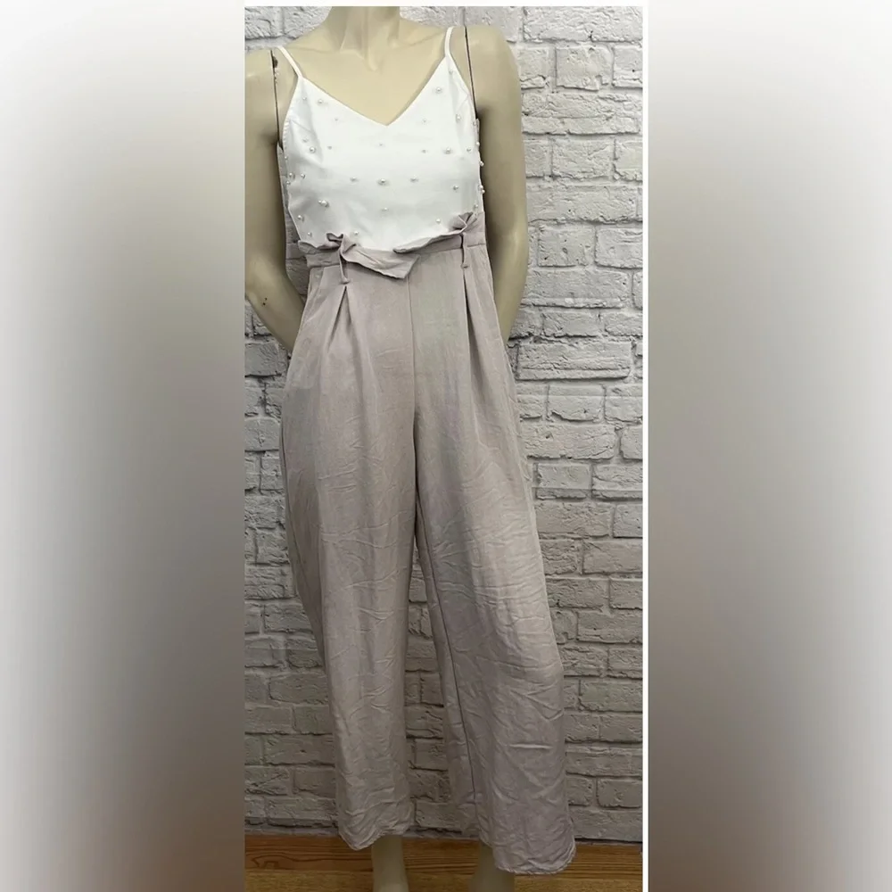 THE CLOTHING COMPANY PINK & WHITE EMBELLISHED SLEEVELESS JUMPSUIT SIZE S - Picture 2 of 5